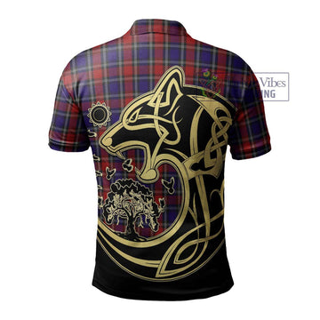 Clarke Red Tartan Polo Shirt with Family Crest Celtic Wolf Style - Tartan Vibes Clothing