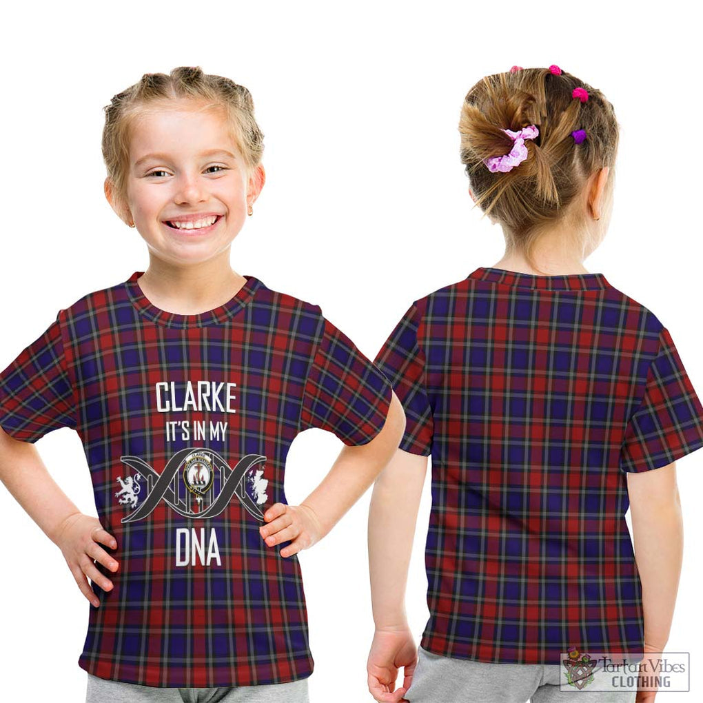Clarke Red Tartan Kid T-Shirt with Family Crest DNA In Me Style - Tartan Vibes Clothing