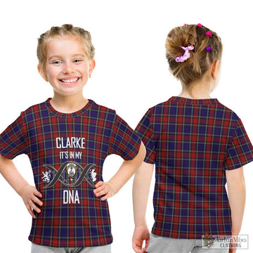 Clarke Red Tartan Kid T-Shirt with Family Crest DNA In Me Style - Tartan Vibes Clothing