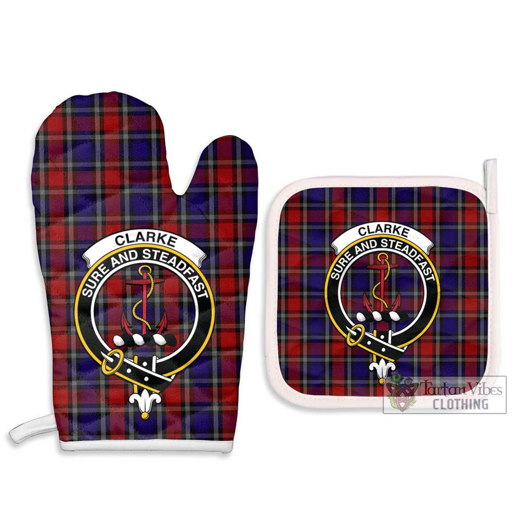 Clarke Red Tartan Combo Oven Mitt & Pot-Holder with Family Crest - Tartan Vibes Clothing