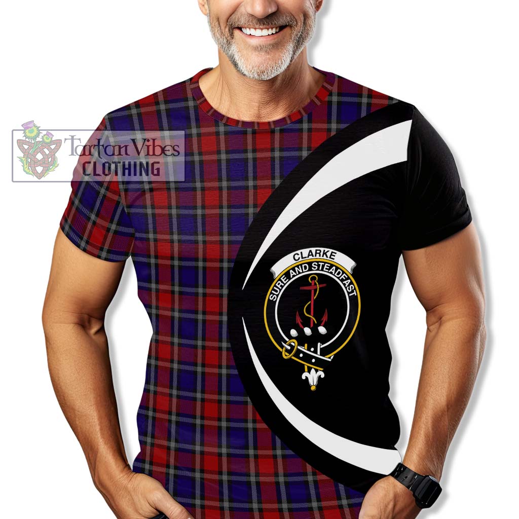 Clarke Red Tartan T-Shirt with Family Crest Circle Style - Tartan Vibes Clothing