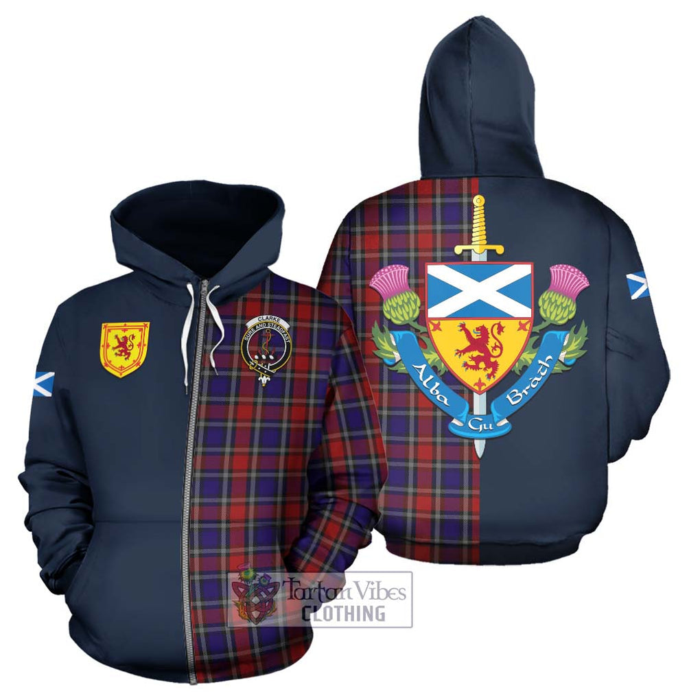 Clarke Red Tartan Hoodie Alba with Scottish Lion Royal Arm Half Style - Tartan Vibes Clothing