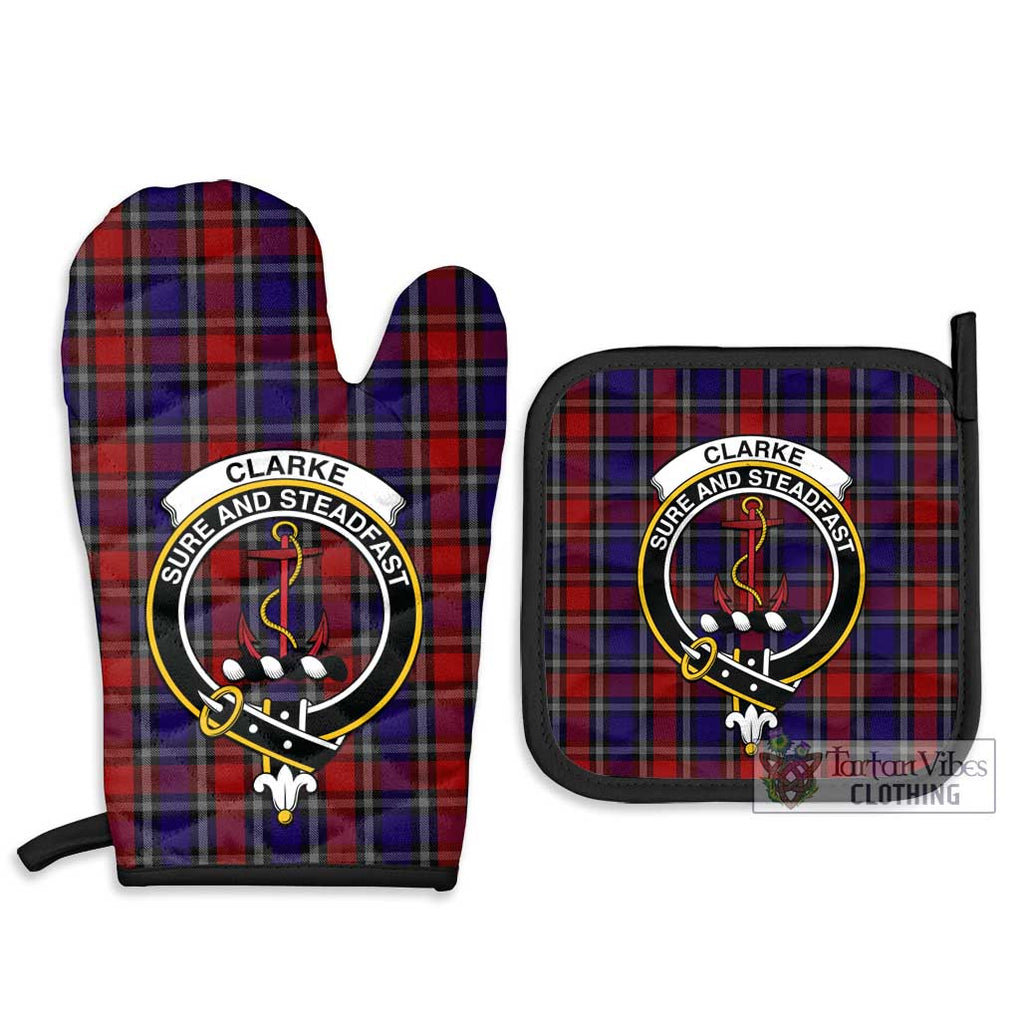 Clarke Red Tartan Combo Oven Mitt & Pot-Holder with Family Crest - Tartan Vibes Clothing