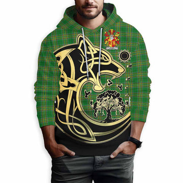 Clary Irish Tartan Hoodie with Coat of Arms Celtic Wolf Style Pullover Hoodie - Tartan Vibes Clothing