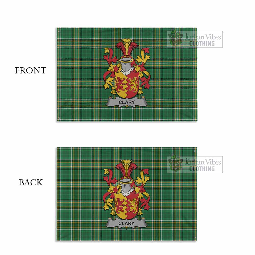 Tartan Vibes Clothing Clary Irish Clan Tartan House Flag with Coat of Arms