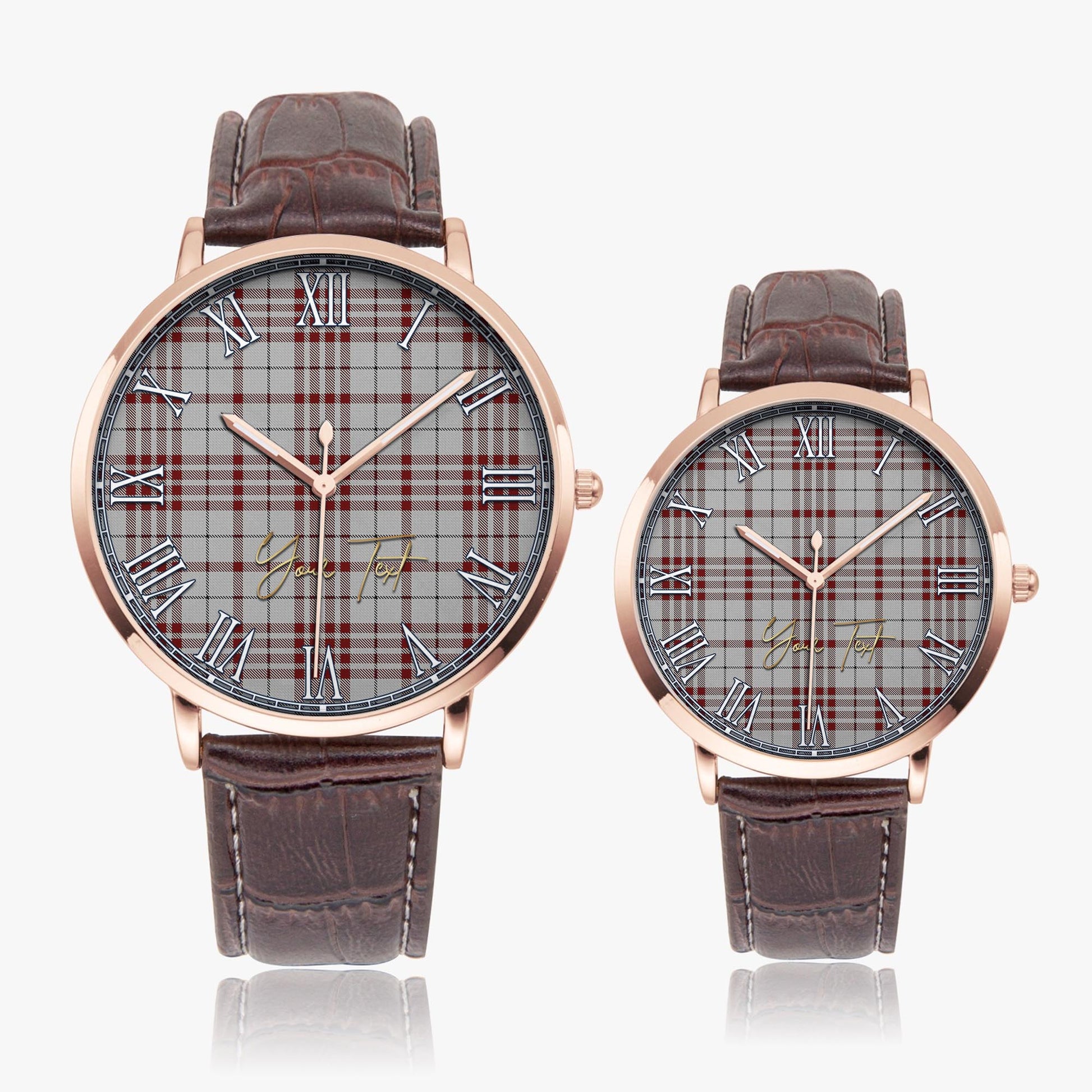 Clayton Tartan Personalized Your Text Leather Trap Quartz Watch Ultra Thin Rose Gold Case With Brown Leather Strap - Tartanvibesclothing