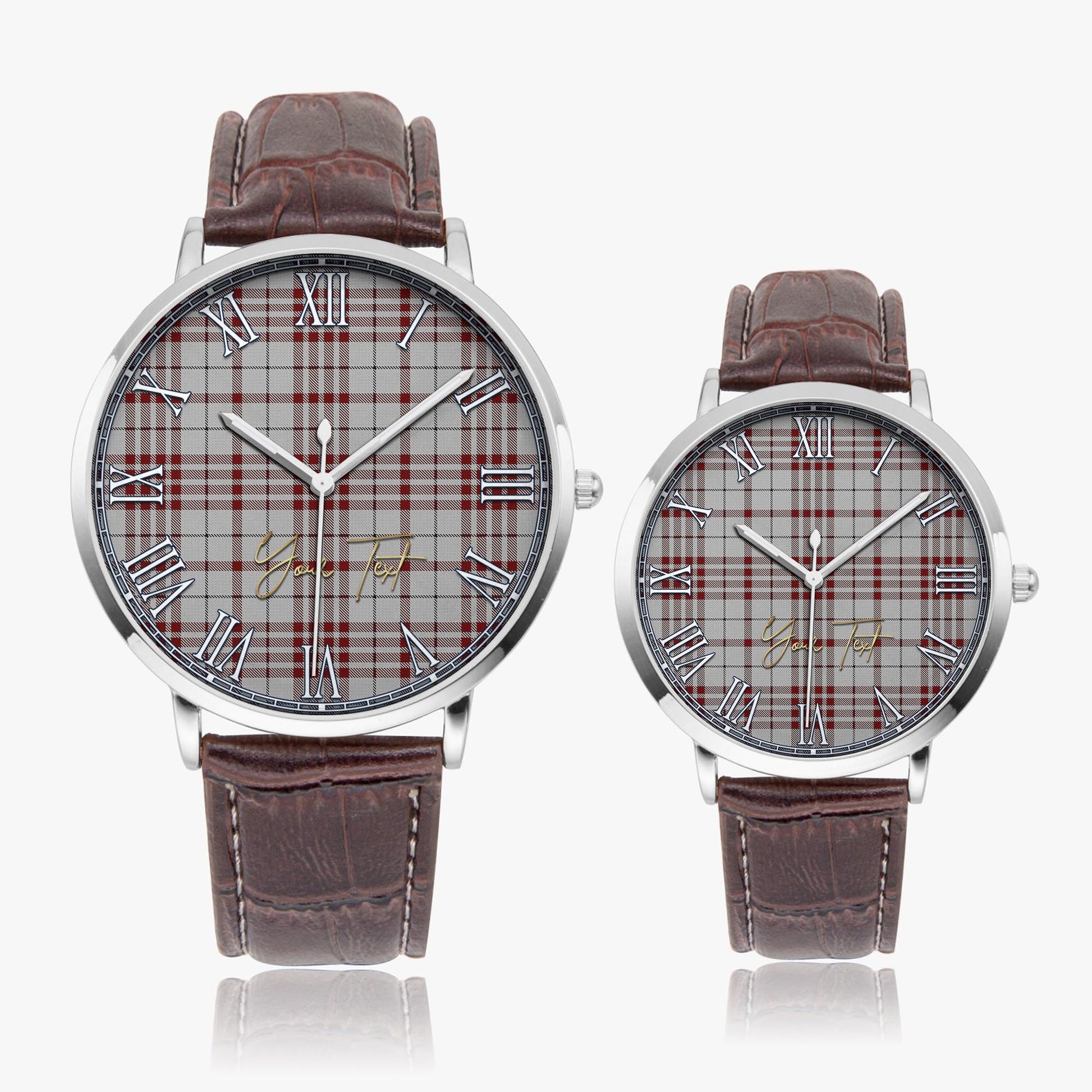 Clayton Tartan Personalized Your Text Leather Trap Quartz Watch Ultra Thin Silver Case With Brown Leather Strap - Tartanvibesclothing
