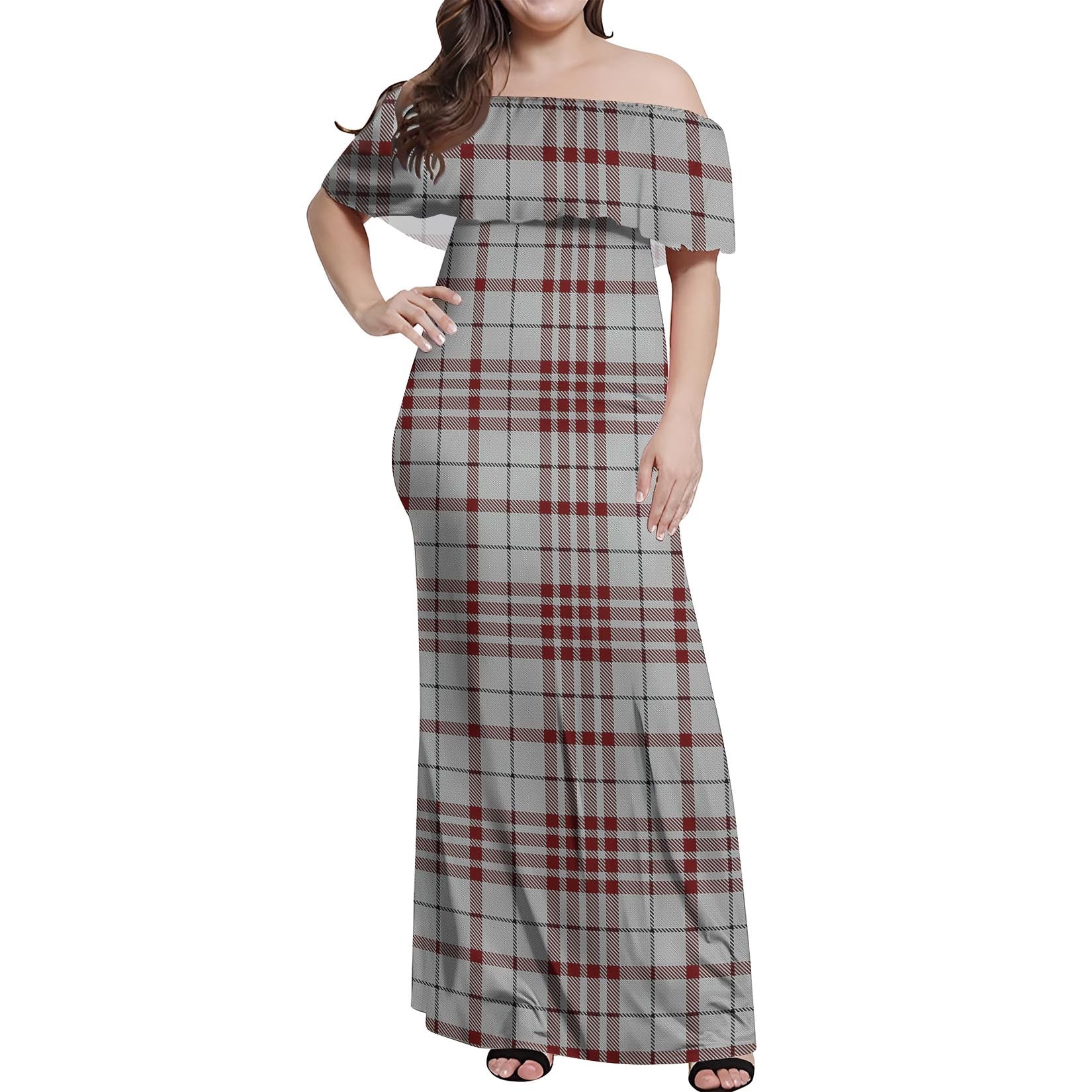 Clayton Tartan Off Shoulder Long Dress Women's Dress - Tartan Vibes Clothing