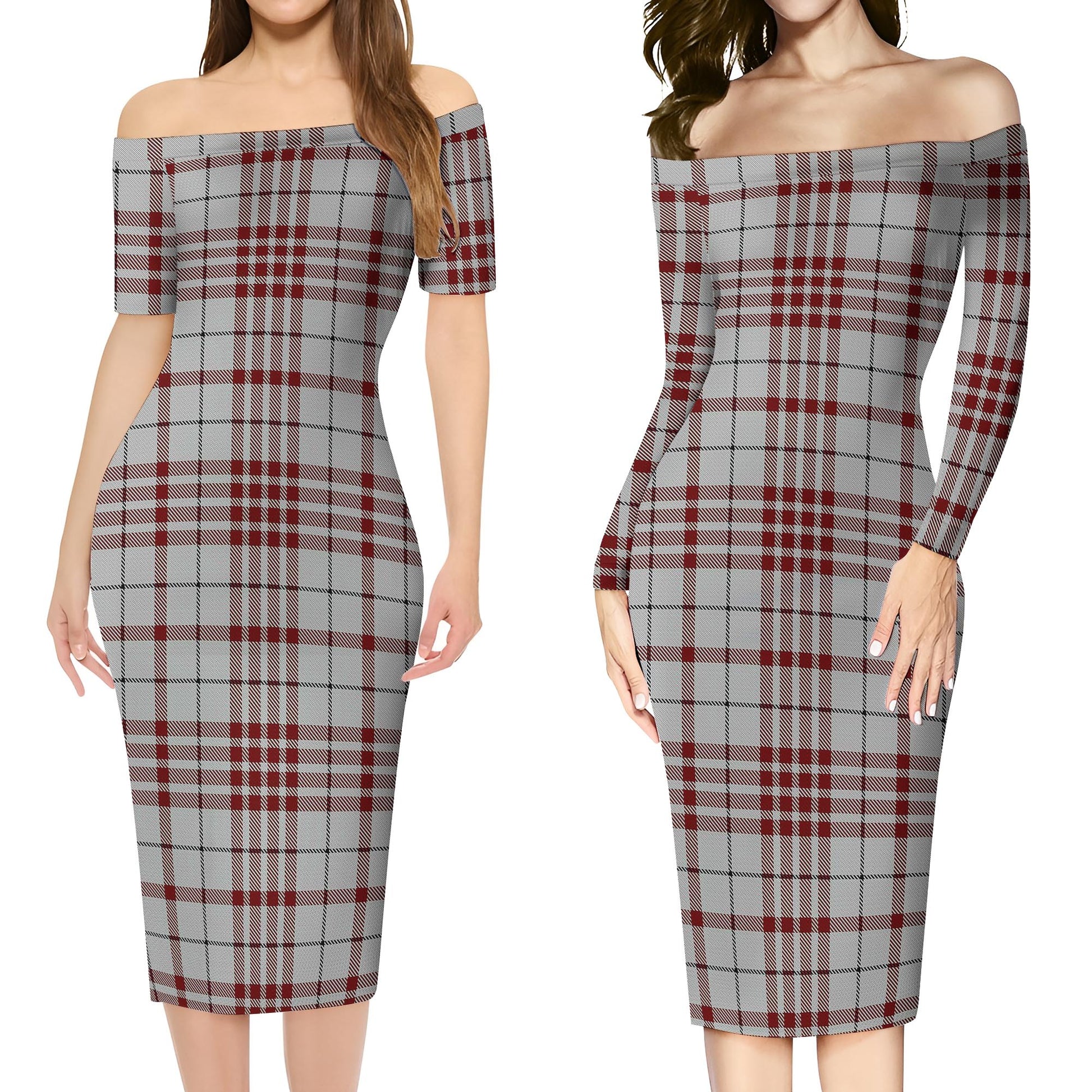 Clayton Tartan Off Shoulder Lady Dress Women's Dress - Tartan Vibes Clothing