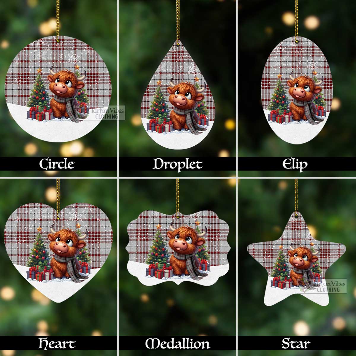 Tartan Vibes Clothing Clayton Tartan Christmas Aluminium Ornament with Adorable Highland Coo