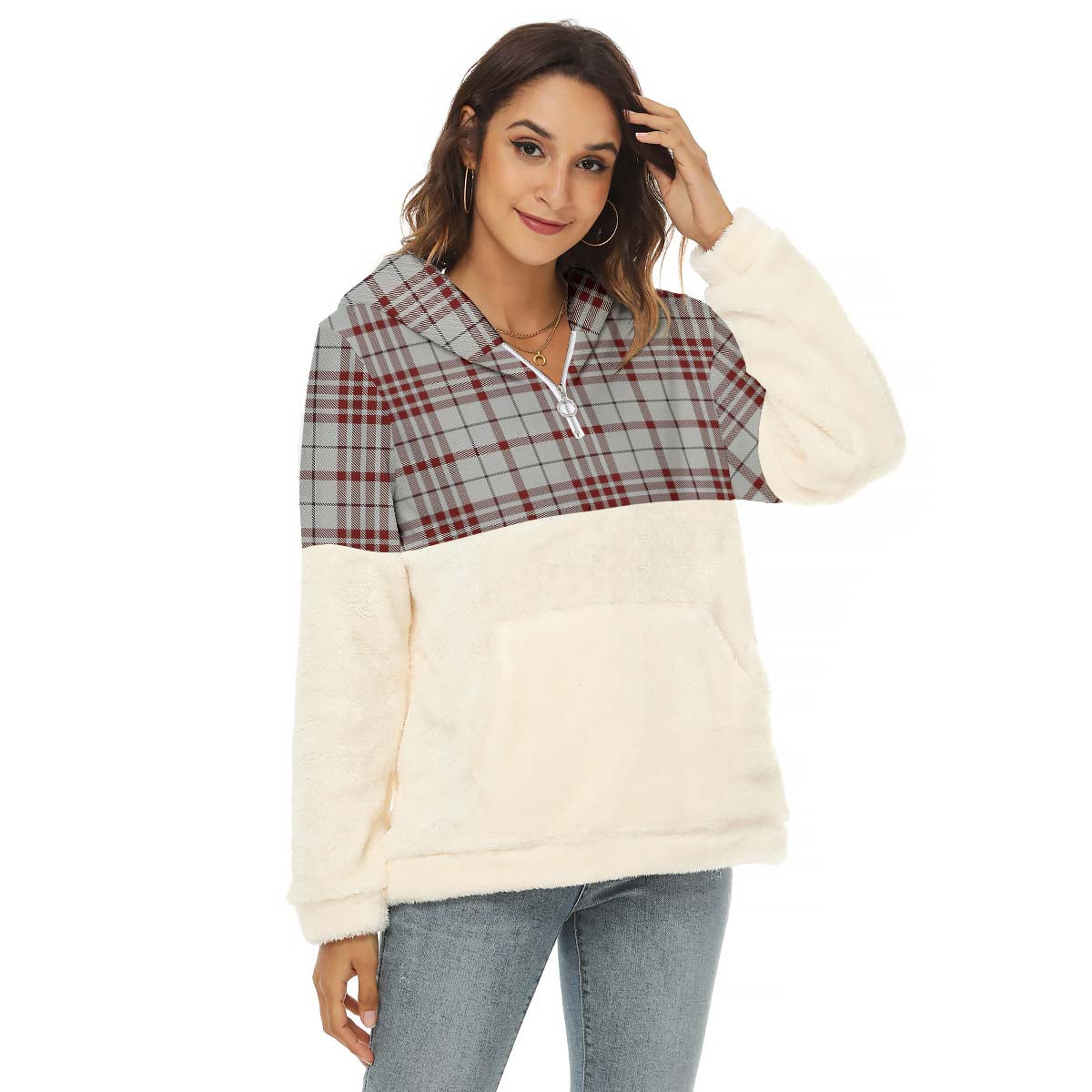 Clayton Tartan Half Style Women's Borg Fleece Hoodie with Half Zip Female - Tartan Vibes Clothing