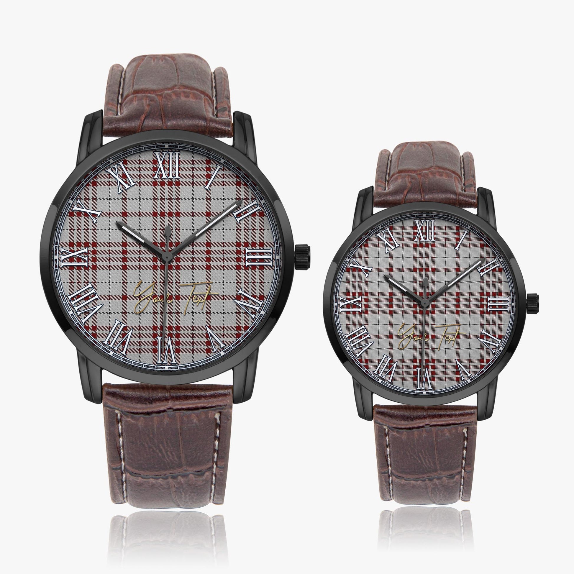 Clayton Tartan Personalized Your Text Leather Trap Quartz Watch Wide Type Black Case With Brown Leather Strap - Tartanvibesclothing