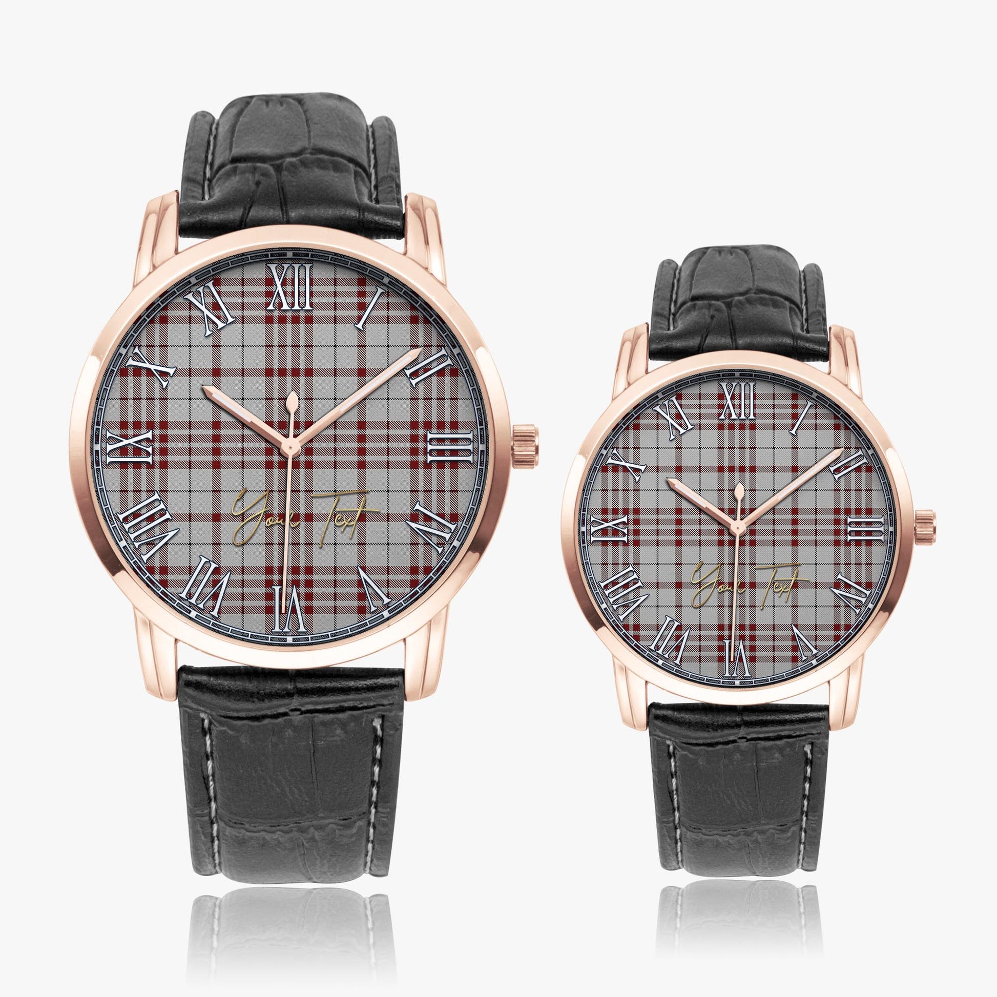 Clayton Tartan Personalized Your Text Leather Trap Quartz Watch Wide Type Rose Gold Case With Black Leather Strap - Tartanvibesclothing