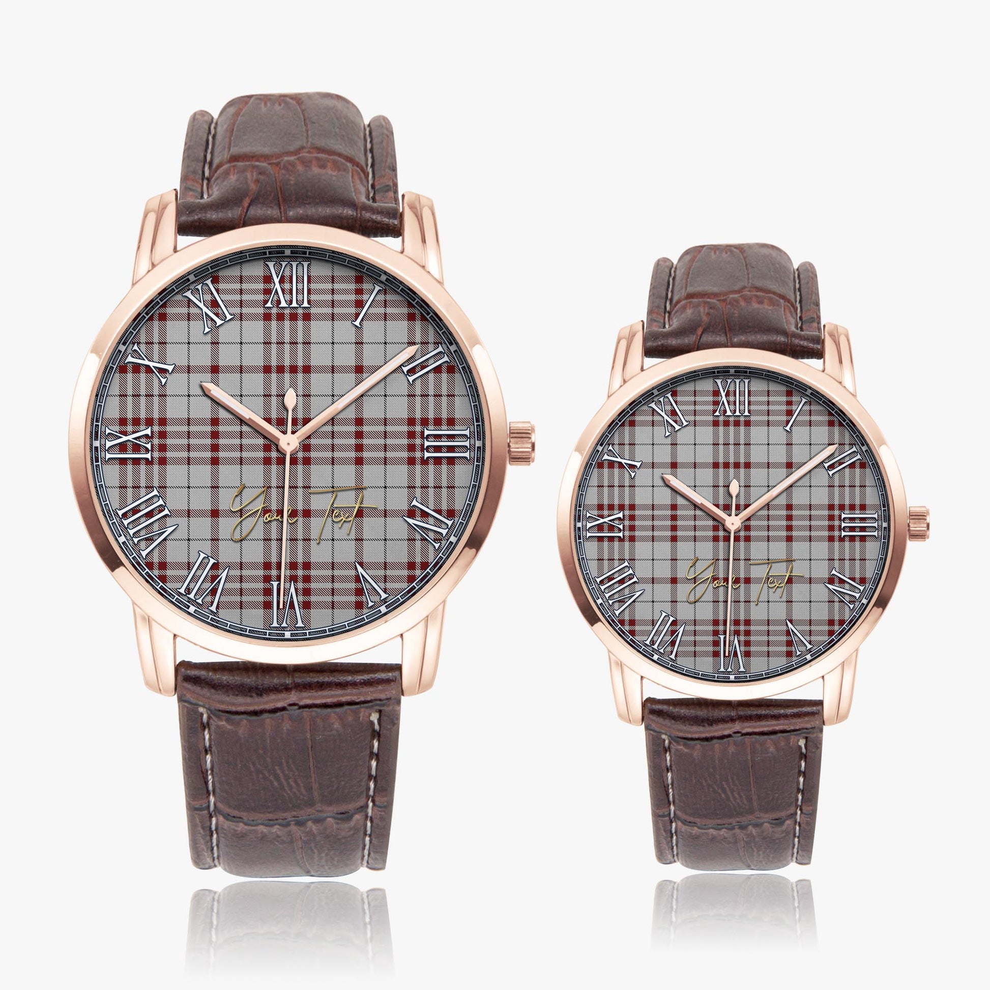Clayton Tartan Personalized Your Text Leather Trap Quartz Watch Wide Type Rose Gold Case With Brown Leather Strap - Tartanvibesclothing