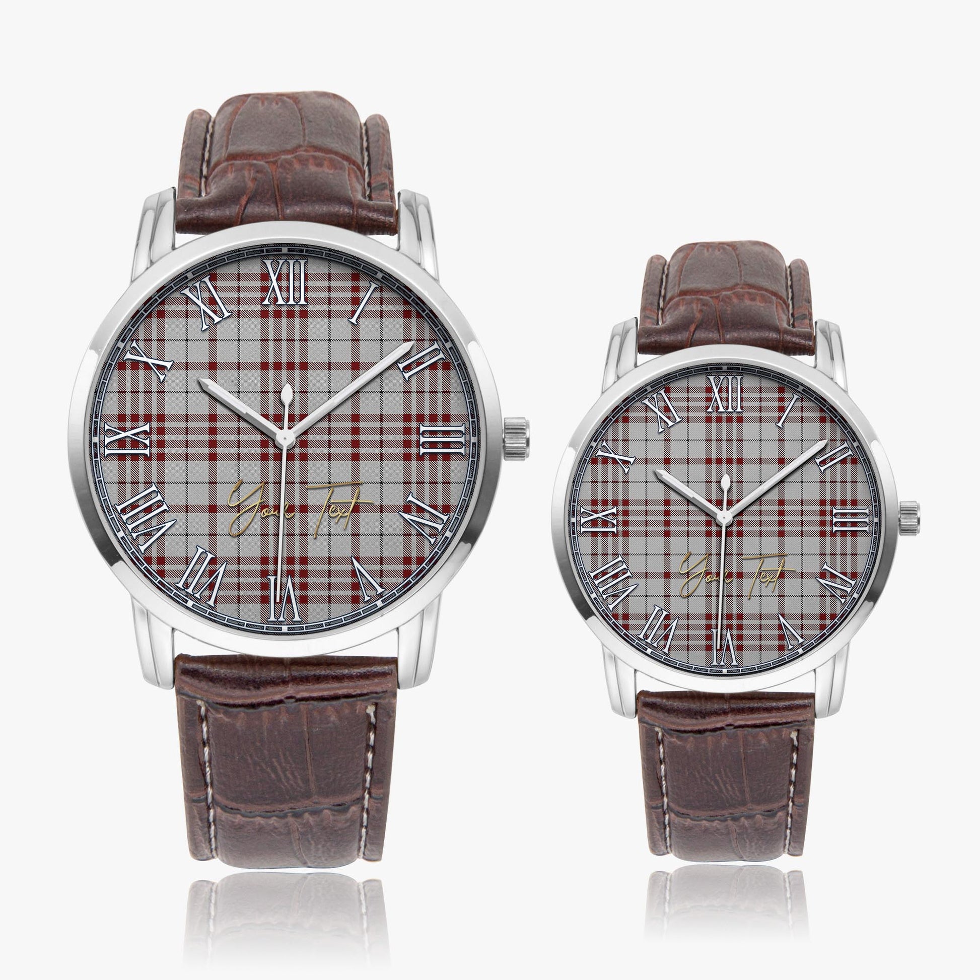 Clayton Tartan Personalized Your Text Leather Trap Quartz Watch Wide Type Silver Case With Brown Leather Strap - Tartanvibesclothing