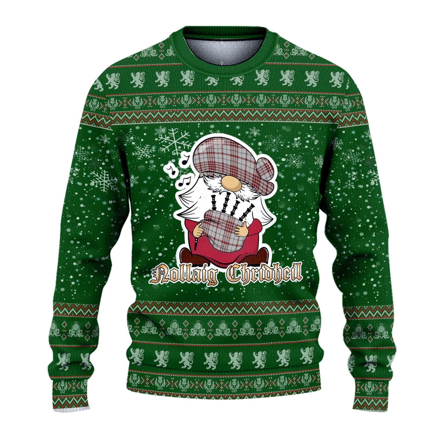 Clayton Clan Christmas Family Knitted Sweater with Funny Gnome Playing Bagpipes - Tartanvibesclothing