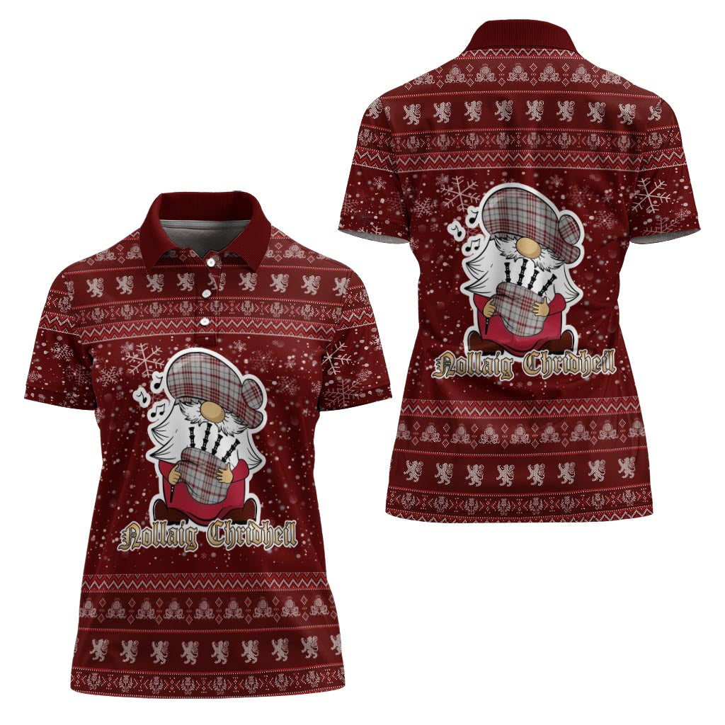 Clayton Clan Christmas Family Polo Shirt with Funny Gnome Playing Bagpipes Women's Polo Shirt Red - Tartanvibesclothing