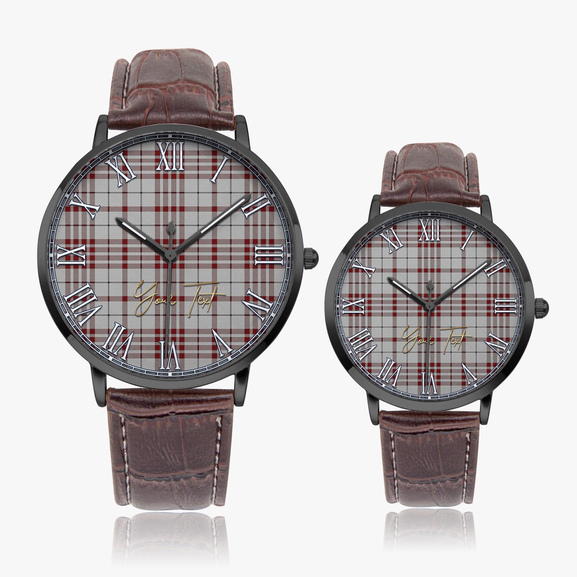 Clayton Tartan Personalized Your Text Leather Trap Quartz Watch Ultra Thin Black Case With Brown Leather Strap - Tartanvibesclothing