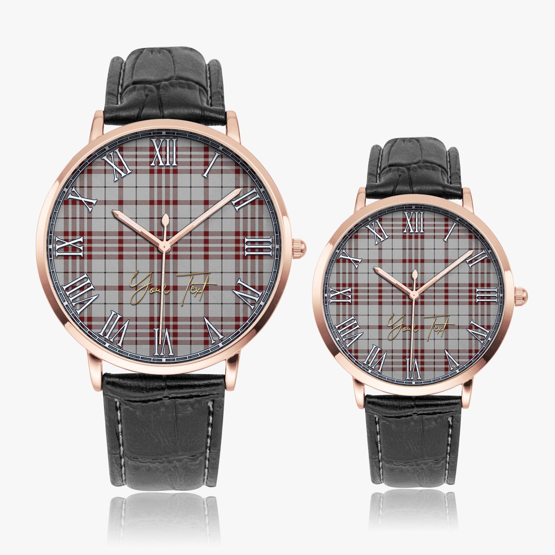 Clayton Tartan Personalized Your Text Leather Trap Quartz Watch Ultra Thin Rose Gold Case With Black Leather Strap - Tartanvibesclothing