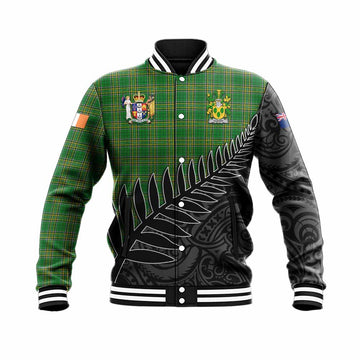 Cleary Irish Clan Tartan Baseball Jacket with Coat of Arms New Zealand Silver Fern Half Style Unisex - Tartan Vibes Clothing