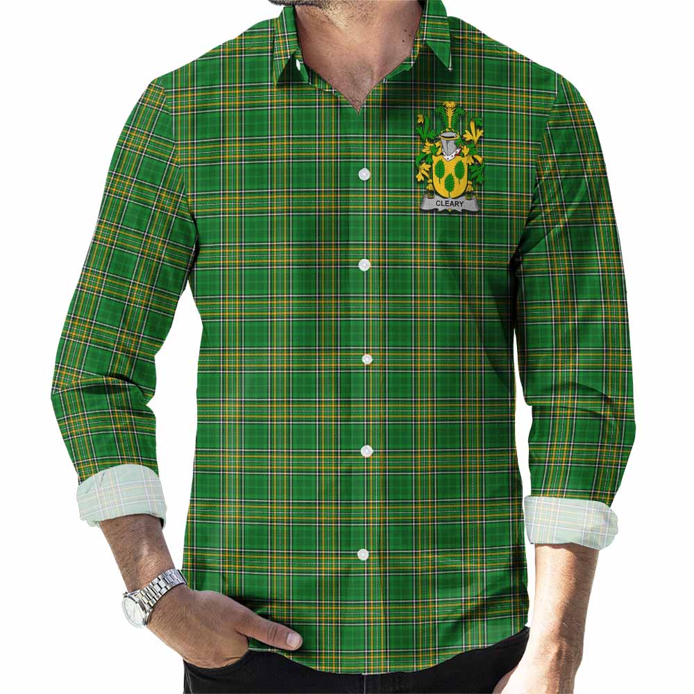Cleary Irish Clan Tartan Long Sleeve Button Up with Coat of Arms