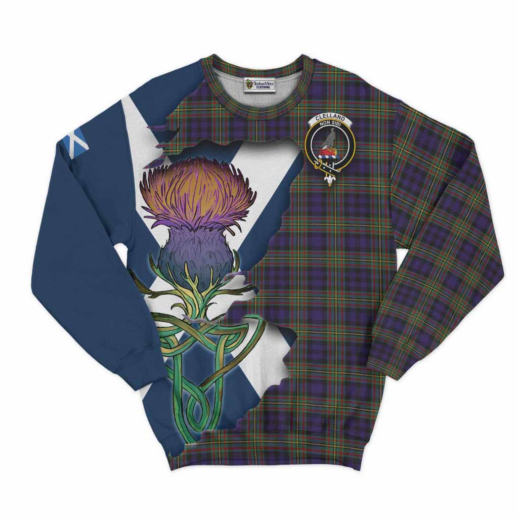 Tartan Vibes Clothing Clelland Tartan Family Crest Sweatshirt Scottish Thistle Celtic Inspired