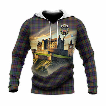 Clelland Tartan Family Crest Knitted Hoodie with Scottish Ancient Castle Style Unisex Knitted Pullover Hoodie - Tartan Vibes Clothing