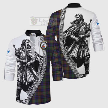 Clelland Tartan Clan Crest Ghillie Kilt Shirt with Highlander Warrior Celtic Style Men - Tartan Vibes Clothing