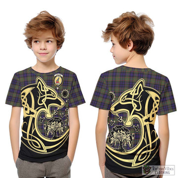 Clelland Tartan Kid T-Shirt with Family Crest Celtic Wolf Style Youth XL Size14 - Tartan Vibes Clothing