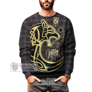 Clelland Tartan Sweatshirt with Family Crest Celtic Wolf Style Unisex - Tartan Vibes Clothing