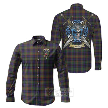 Clelland Tartan Long Sleeve Button Shirt with Family Crest Celtic Skull Style Men's Shirt S - Tartan Vibes Clothing