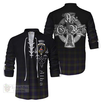 Clelland Tartan Ghillie Kilt Shirt Featuring Alba Gu Brath Family Crest Celtic Inspired Men - Tartan Vibes Clothing