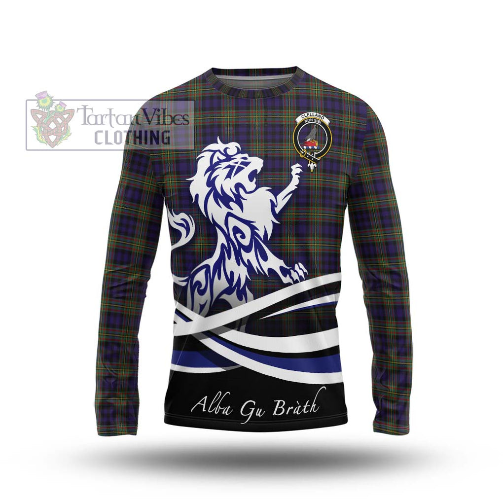 Clelland Tartan Long Sleeve T-Shirt with Alba Gu Brath Regal Lion Emblem Unisex - Tartan Vibes Clothing