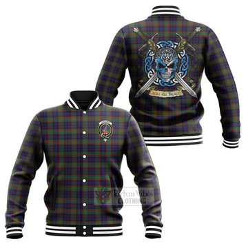 Clelland Tartan Baseball Jacket with Family Crest Celtic Skull Style Unisex - Tartan Vibes Clothing
