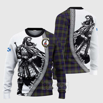 Clelland Tartan Clan Crest Knitted Sweater with Highlander Warrior Celtic Style Unisex - Tartan Vibes Clothing