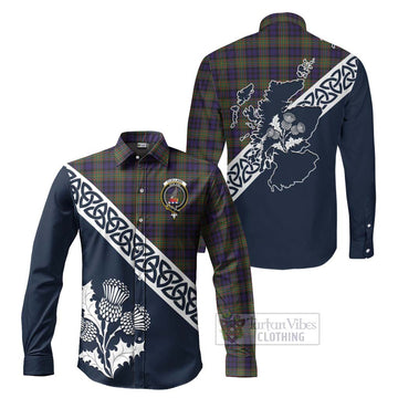 Clelland Tartan Long Sleeve Button Shirt Featuring Thistle and Scotland Map Men's Shirt S - Tartan Vibes Clothing