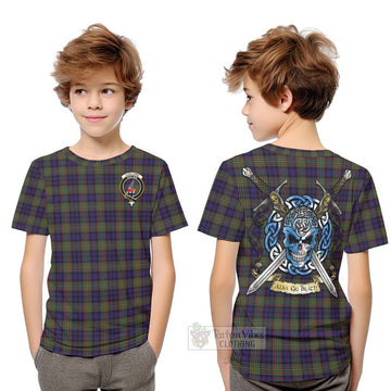 Clelland Tartan Kid T-Shirt with Family Crest Celtic Skull Style Youth XL Size14 - Tartan Vibes Clothing