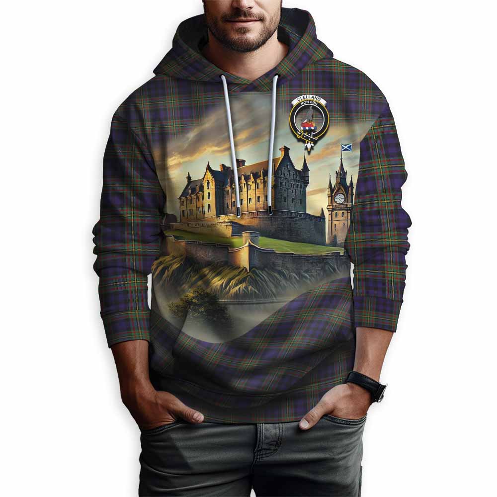 Clelland Tartan Family Crest Hoodie with Scottish Ancient Castle Style Pullover Hoodie - Tartan Vibes Clothing