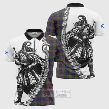 Clelland Tartan Clan Crest Zipper Polo Shirt with Highlander Warrior Celtic Style Unisex - Tartan Vibes Clothing