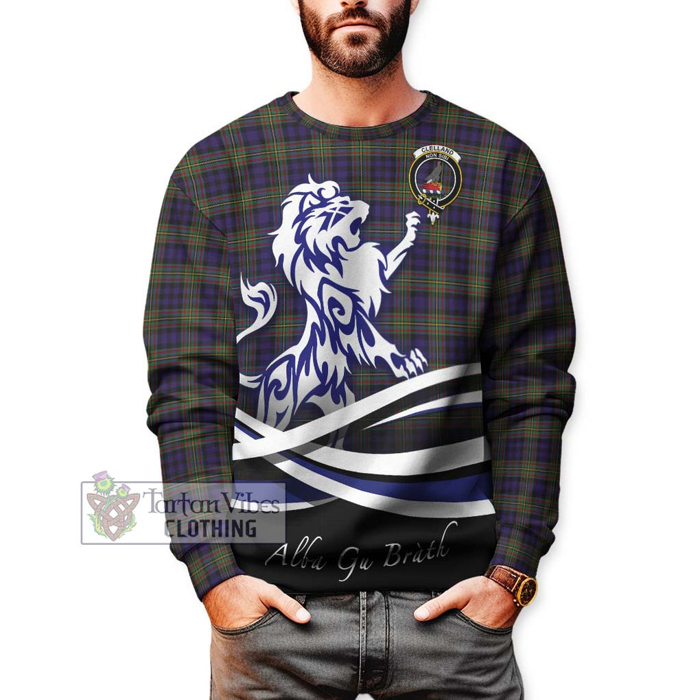 Clelland Tartan Sweatshirt with Alba Gu Brath Regal Lion Emblem Unisex - Tartan Vibes Clothing