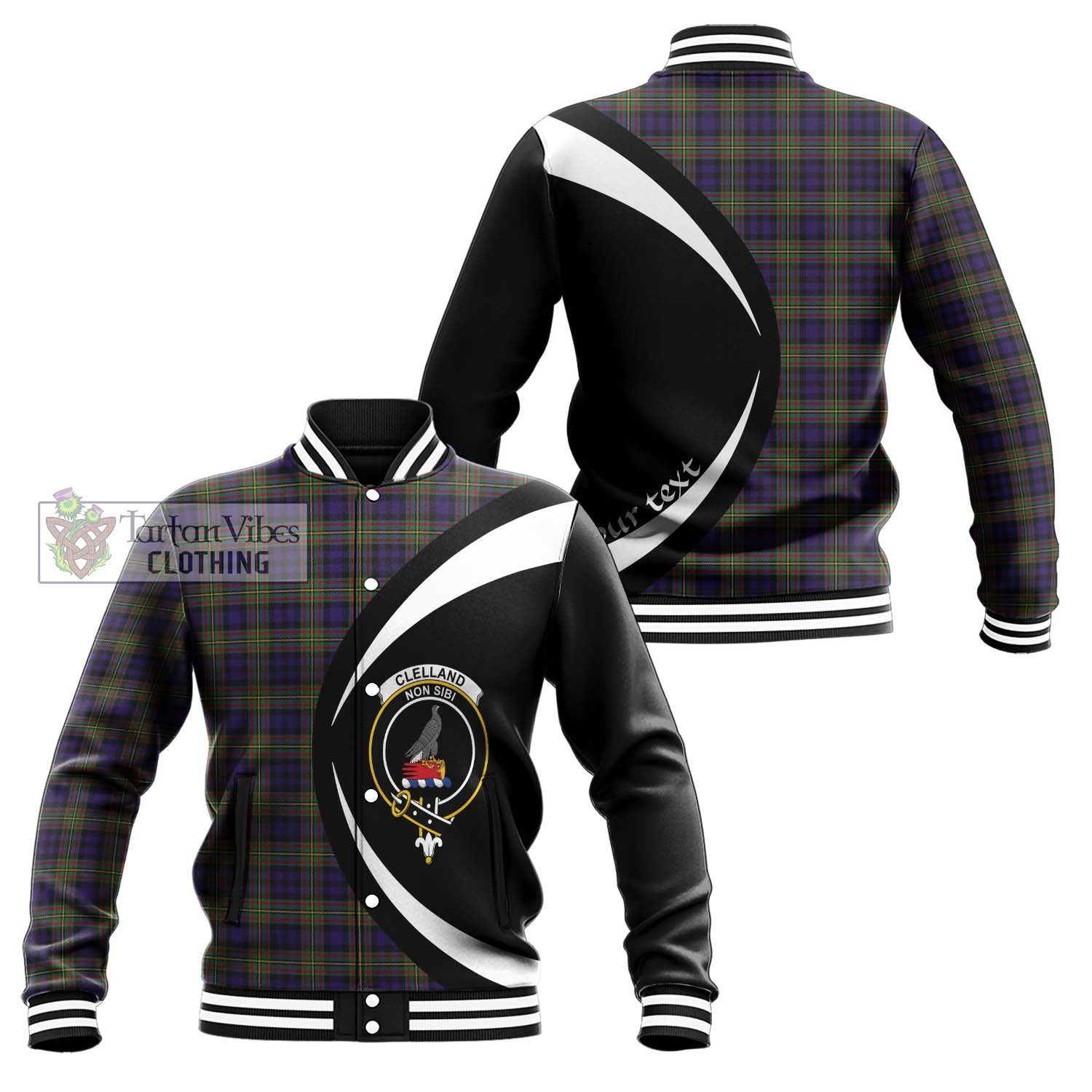 Clelland Tartan Baseball Jacket with Family Crest Circle Style Unisex - Tartan Vibes Clothing