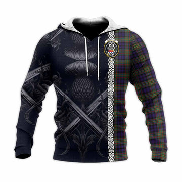 Clelland Tartan Knitted Hoodie with Family Crest Cross Sword Thistle Celtic Vibes Unisex Knitted Pullover Hoodie - Tartan Vibes Clothing