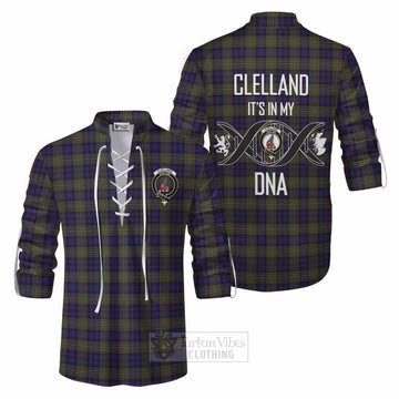 Clelland Tartan Ghillie Kilt Shirt with Family Crest DNA In Me Style Men - Tartan Vibes Clothing