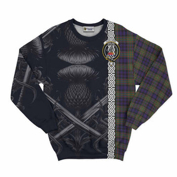 Clelland Tartan Sweatshirt with Family Crest Cross Sword Thistle Celtic Vibes Unisex - Tartan Vibes Clothing