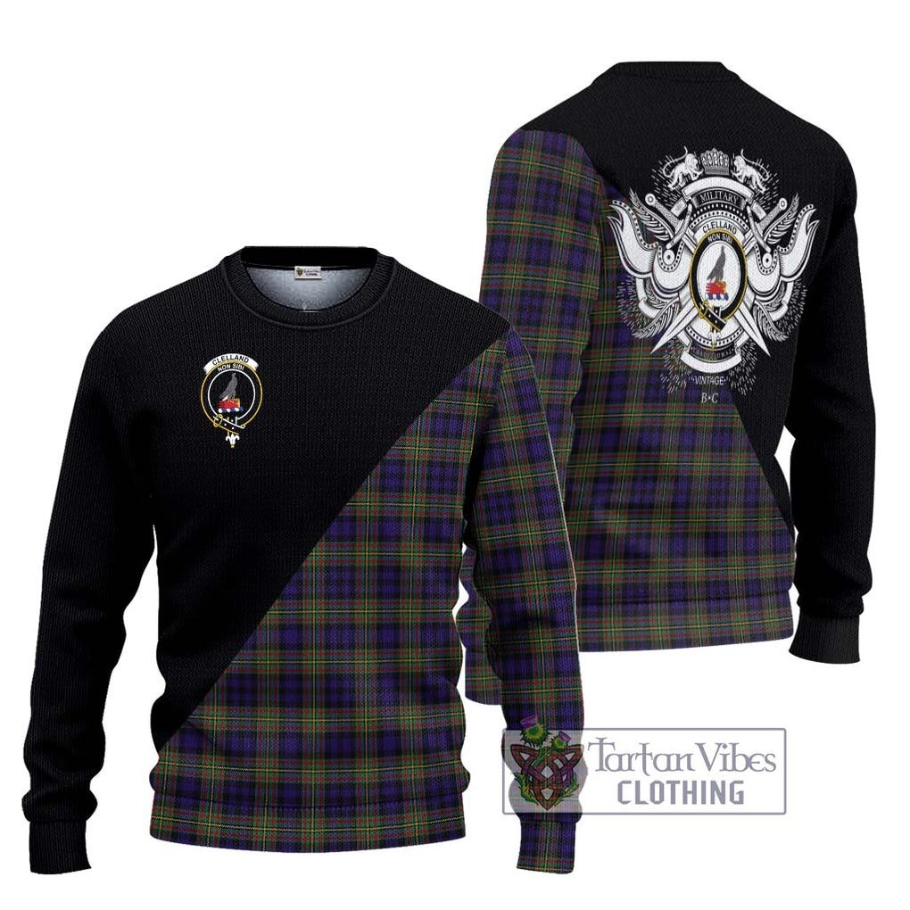 Clelland Tartan Ugly Sweater with Family Crest and Military Logo Style Unisex - Tartan Vibes Clothing