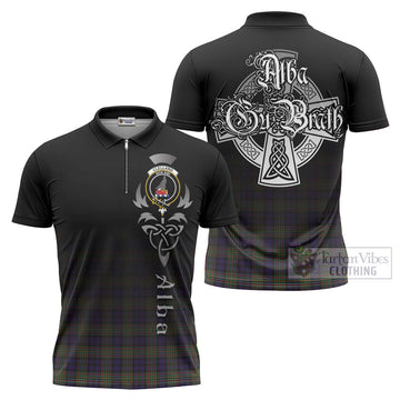 Clelland Tartan Zipper Polo Shirt Featuring Alba Gu Brath Family Crest Celtic Inspired Unisex - Tartan Vibes Clothing