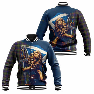Clelland Tartan Family Crest Baseball Jacket with Scottish Majestic Lion Unisex - Tartan Vibes Clothing