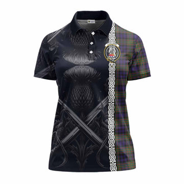 Clelland Tartan Women's Polo Shirt with Family Crest Cross Sword Thistle Celtic Vibes Women - Tartan Vibes Clothing