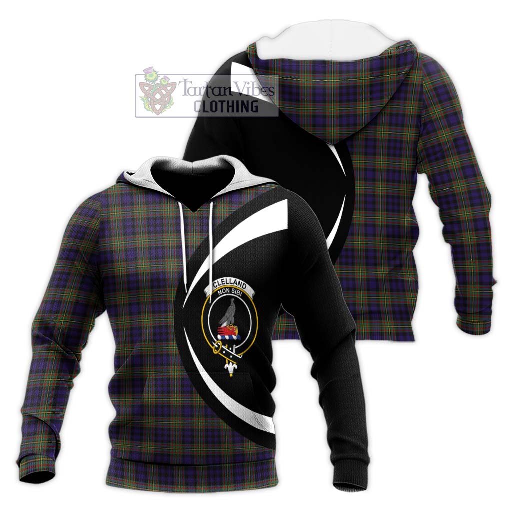 Clelland Tartan Knitted Hoodie with Family Crest Circle Style Unisex Knitted Pullover Hoodie - Tartan Vibes Clothing