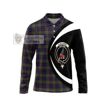 Clelland Tartan Long Sleeve Polo Shirt with Family Crest Circle Style Unisex - Tartan Vibes Clothing